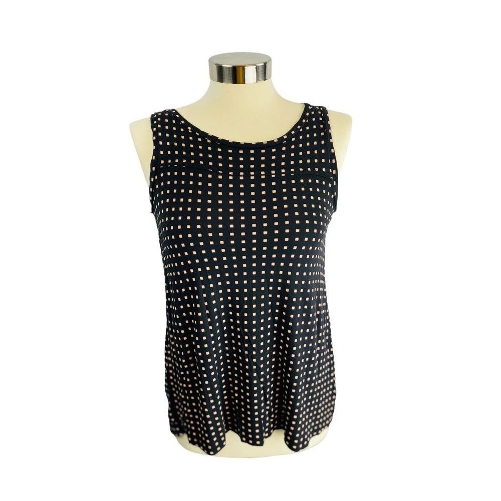 XS LOFT Black Sleeveless Blouse‎ Pink White Geometric Square Print